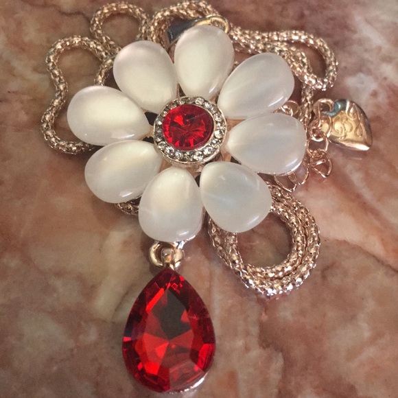 Opal Flower*Drop Crystal Necklace - Picture 7 of 13